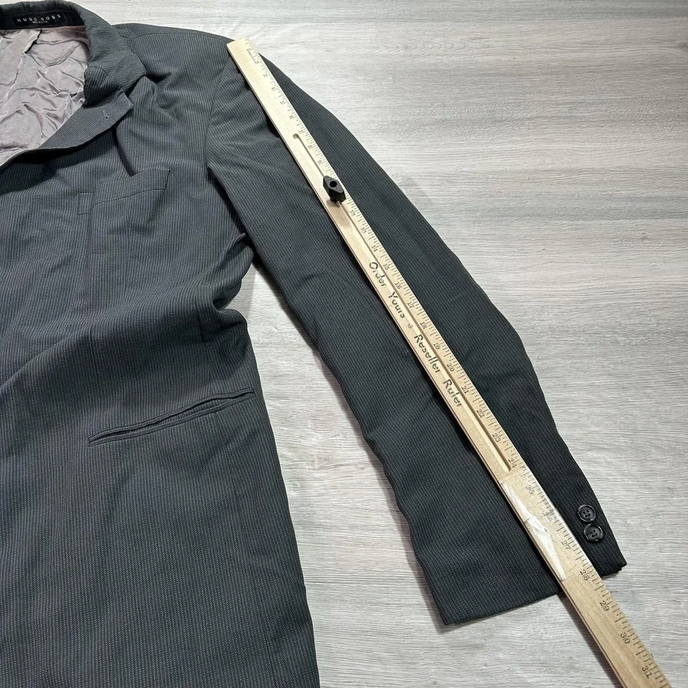 Hugo Boss‎ Blazer Mens 46L Gray Micro Check 3 Button Made USA Sport Coat Jacket